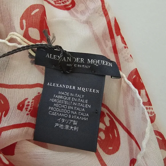 Alexander McQueen Skull Silk Scarf White Red - Picture 6 of 7